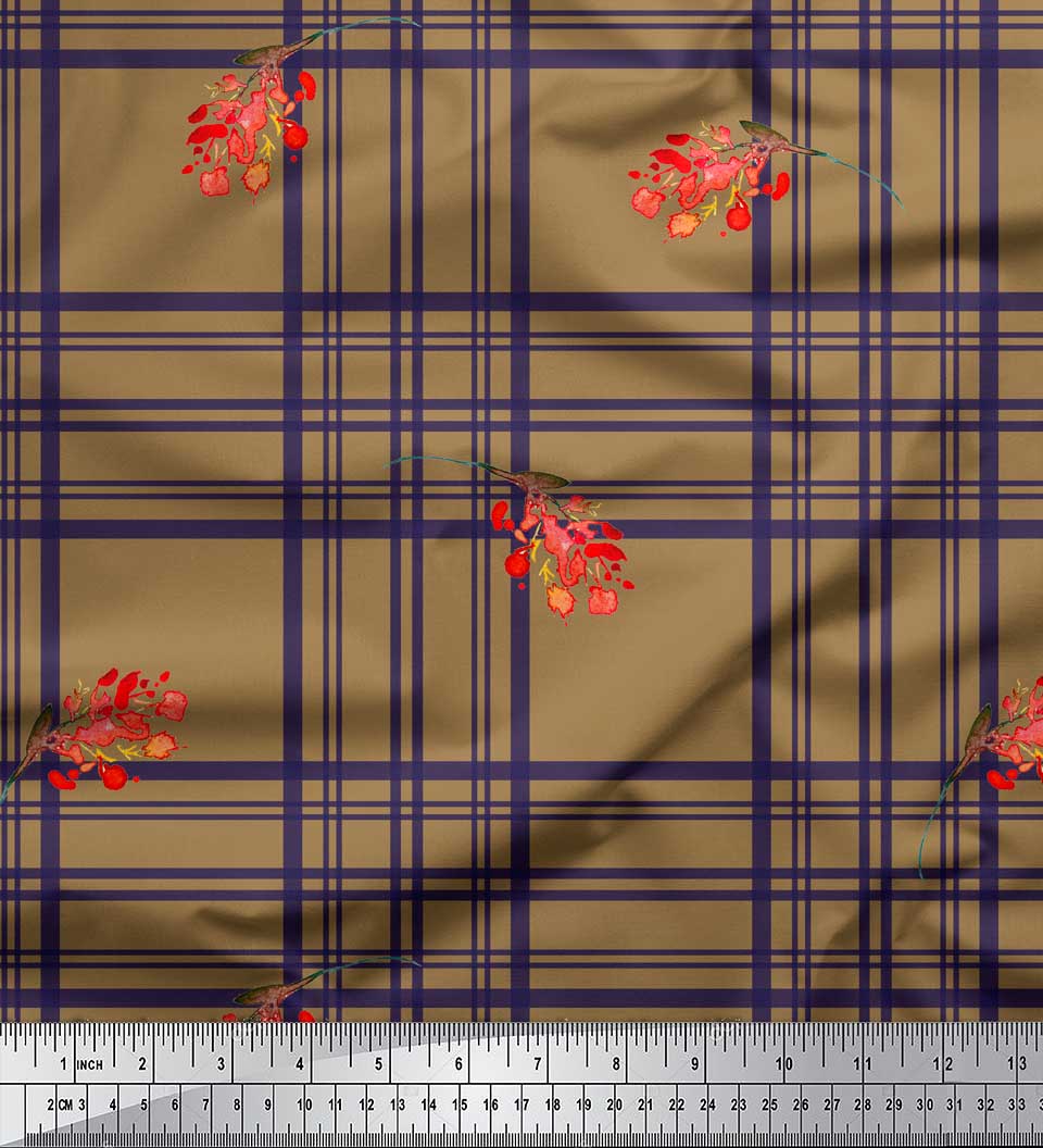

Soimoi Blue Japan Crepe Satin Fabric Watercolor Flower & Check Print Fabric by the metre 42 Inch 42 Inch Wide - Poly Crepe коричневий