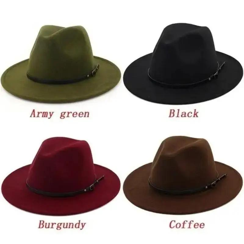 Men Fashion Simple Solid Color Vintage Wide Brim Hat Church Party Felt Jazz Cap Fashion Travel Hats Women Accessories Gifts