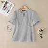 ZANZEA Women Casual V-Neck Loose Short Sleeve Stripe Blouse