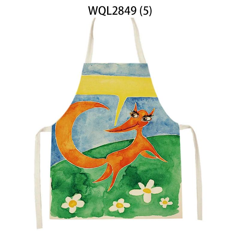Cute Animal Style Kitchen Aprons Adult Kids Sleeveless Linen Cooking Aprons Cartoon Fox Giraffe Rabbit Pattern Baking Aprons