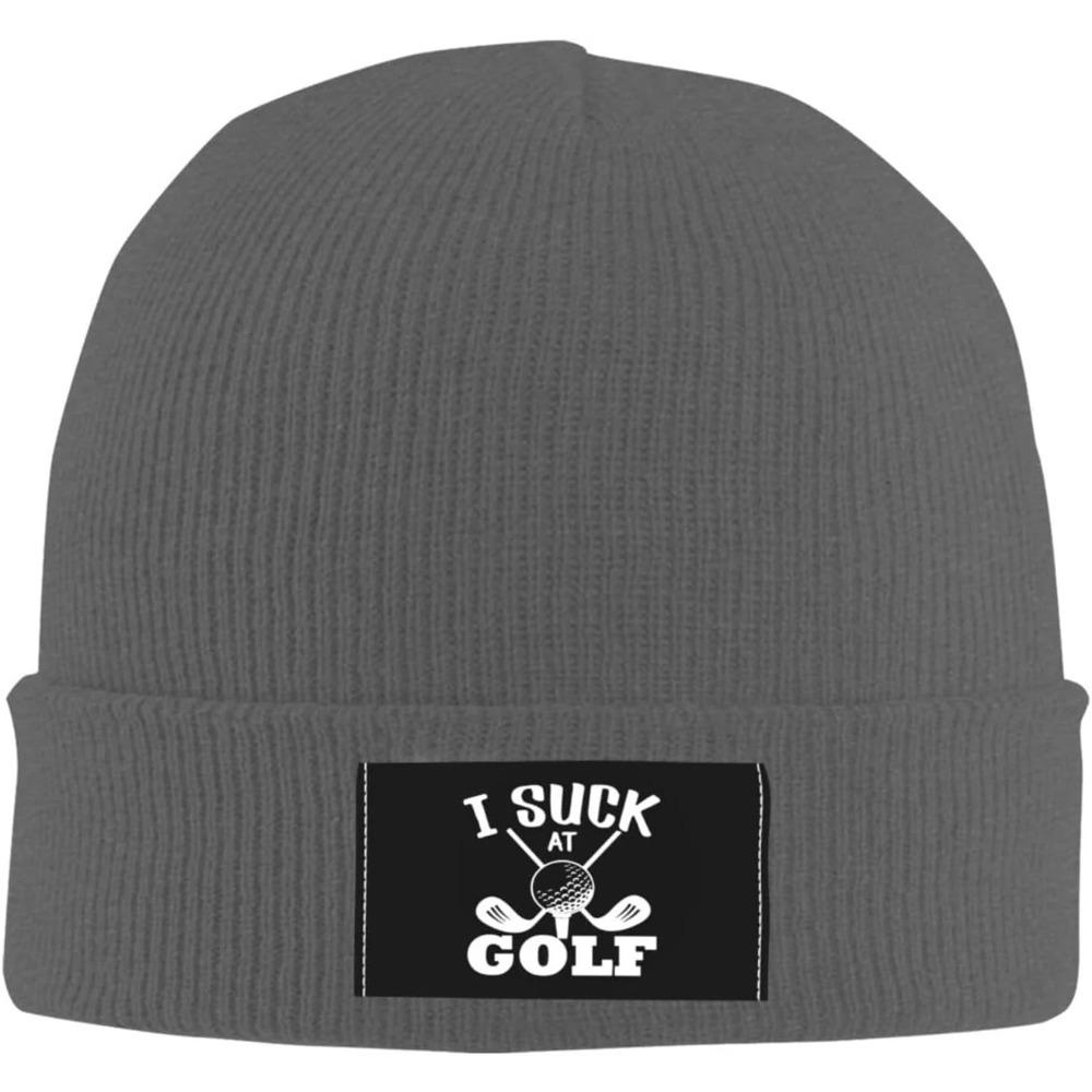 I Suck At Golf UnisexWomen Beanie Winter Hat Warm Skull Knit Hats Soft Stretch Thick Fashion Knitted Cap Black