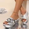 Fashion Floral Gold Silver Sandals Women Slip On Wedge Heels Pearl Sandalias Mujer Summer 2025 Soft Sole Platform Slippers Shoes Woman