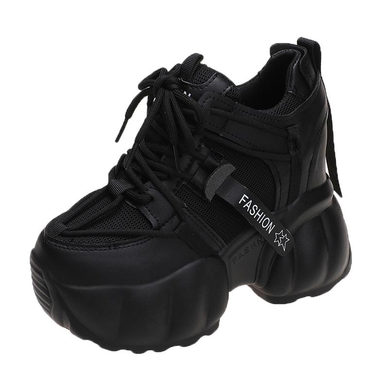Fashion Black Chunky Sneakers for Women  Spring Hidden Heels Platform Sports Shoes Woman Thick Sole Breathable Casual Shoes