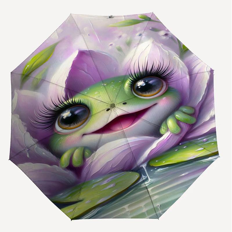 1PC frog flowerAutomatic Open/Close Umbrella with Windproof, 8-Rib Sturdy Canopy, Durable Ribs, Fashionable Design1251A