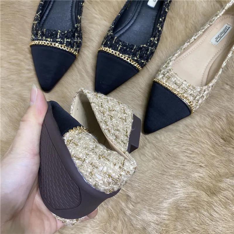 2026 spring and summer new fairy wind chain color matching flat-soled single shoes women's versatile pointed head light mouth soft-soled ladyshoes