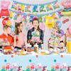 35Pcs Cartoon Party Decorations Set, Cartoon Birthday Party Supplies-Cartoon Birthday Decors Banners Tablecloth Spirals&Cartoon Balloons Cake Toppers