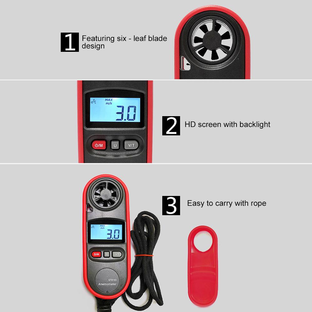 Digital Portable Handheld Anemometer Wind Speed Gauge Wind Temperature Meter Thermometer