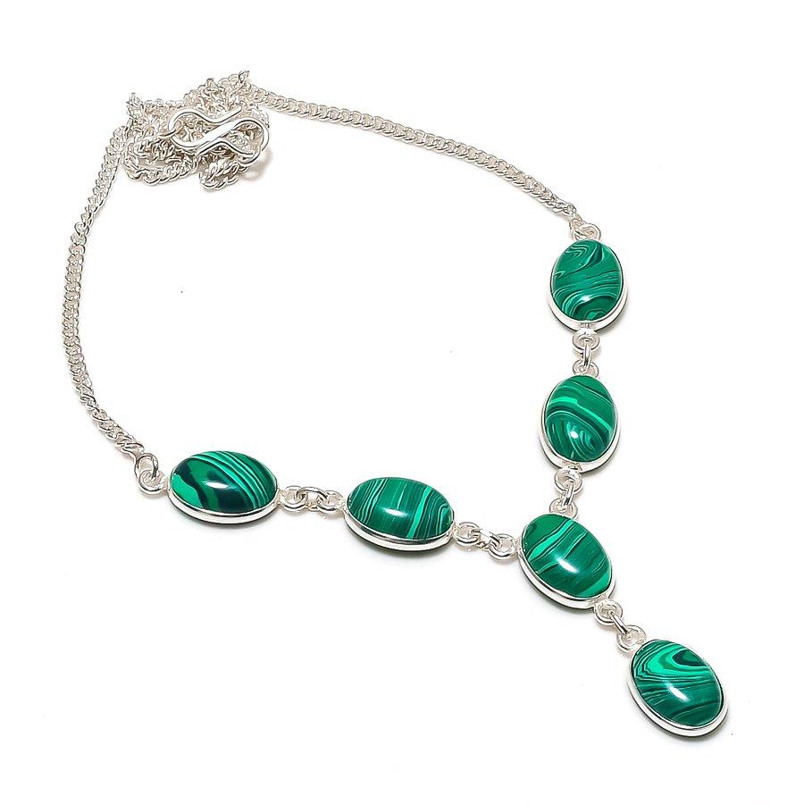 Natural Malachite Gemstone 925 Sterling Silver Jewelry Necklace 18  ASN-6047