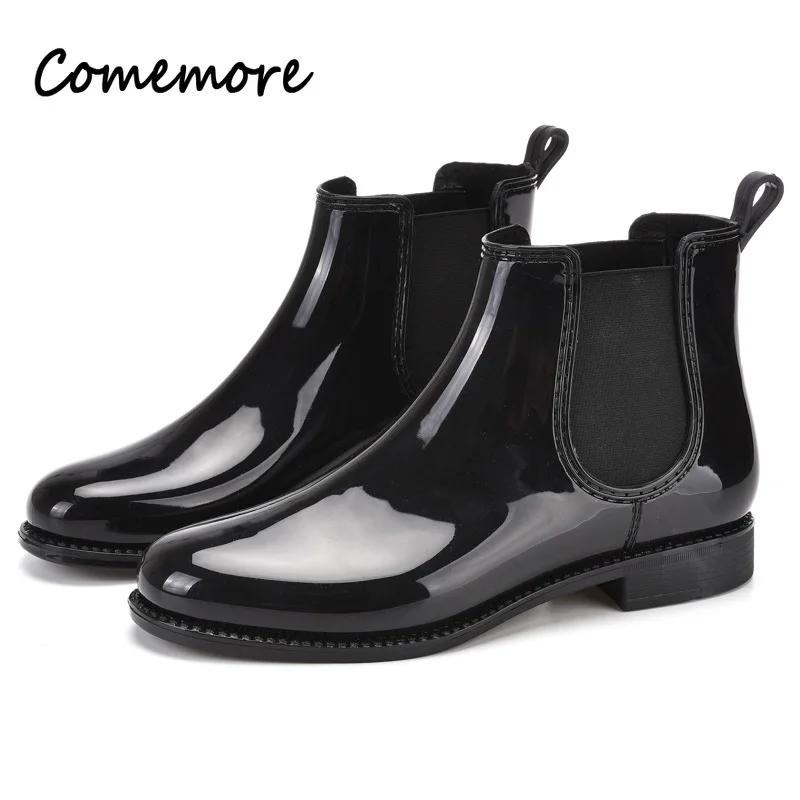 Comemore Regenstiefel Wasserdicht Runde Zehenpartie Gummizug Niedriger Absatz Mode Rutschfest Damen Gummischuhe Damen Chelsea Stiefeletten 41
