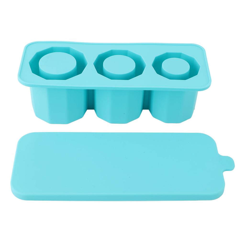 Tumbler Ice Mold Easy Fill Silicone 3 Cavity Hollow Cylinder Ice Ring for Whiskey Cold Drink Lake Blue