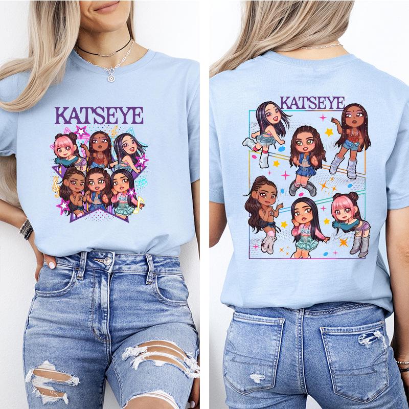 Korean Girl Group Katseye Double-Sided Print Short Sleeve T-Shirt, European Size Modal Top