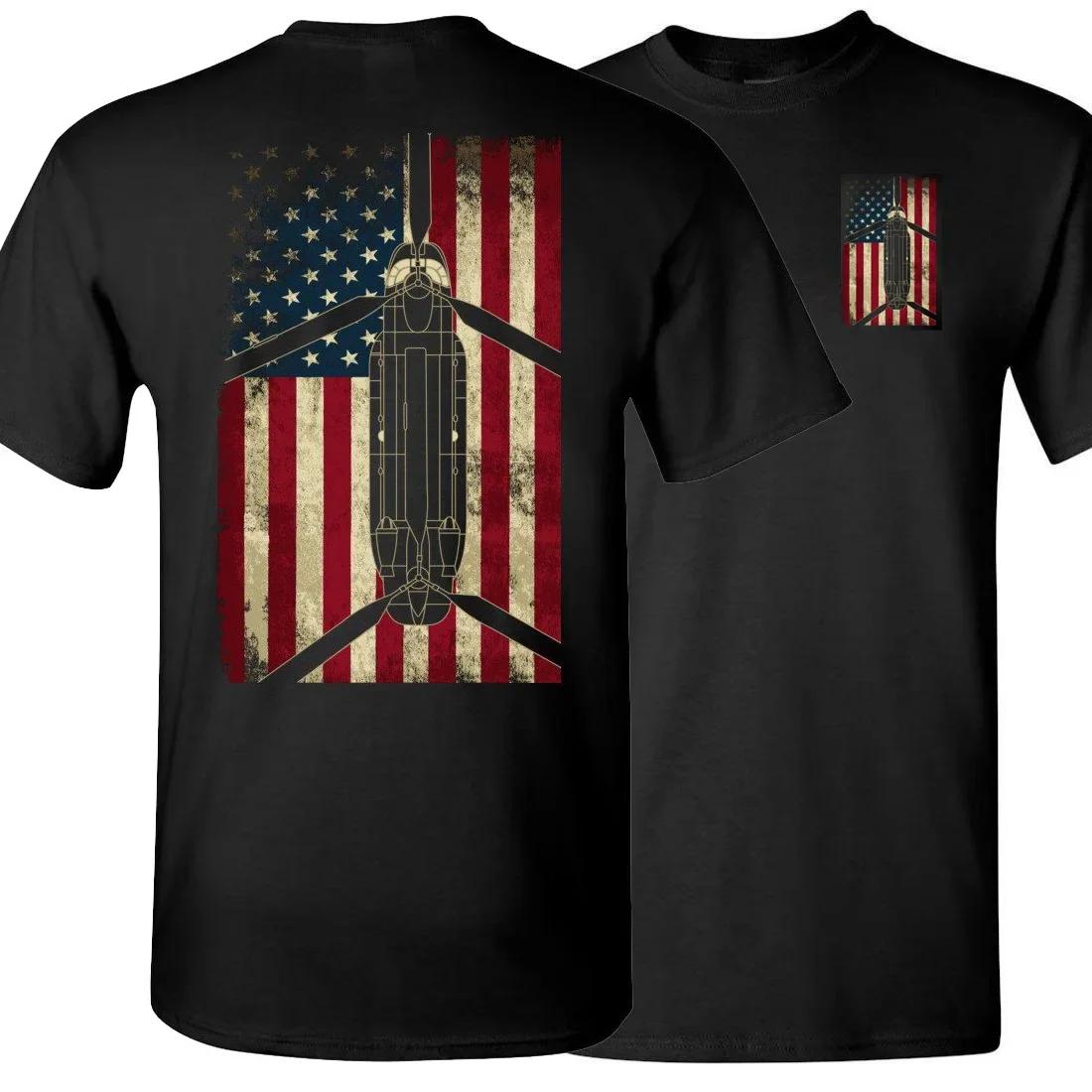 

American Flag CH47 Chinook Helicopter TShirt Summer Cotton Short Sleeve ONeck Mens T Shirt New S3XL S
