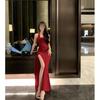 Stile puro casual dolce e piccante collo vestito rosso da donna estate elegante nuovo vacanza al mare vita segnata bellissimo vestito lungo