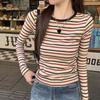 Women's Crew Neck Long Sleeve Top Slim Fit American Vintage Color Block Striped Tee Commuter Layering Blouse