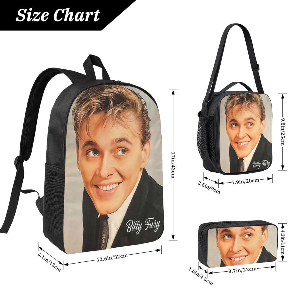 Billy Fury Backpack Student BookBag School Bag Laptop Shoulder Bags 3ps Insulated Lunch Bag Pencil Case