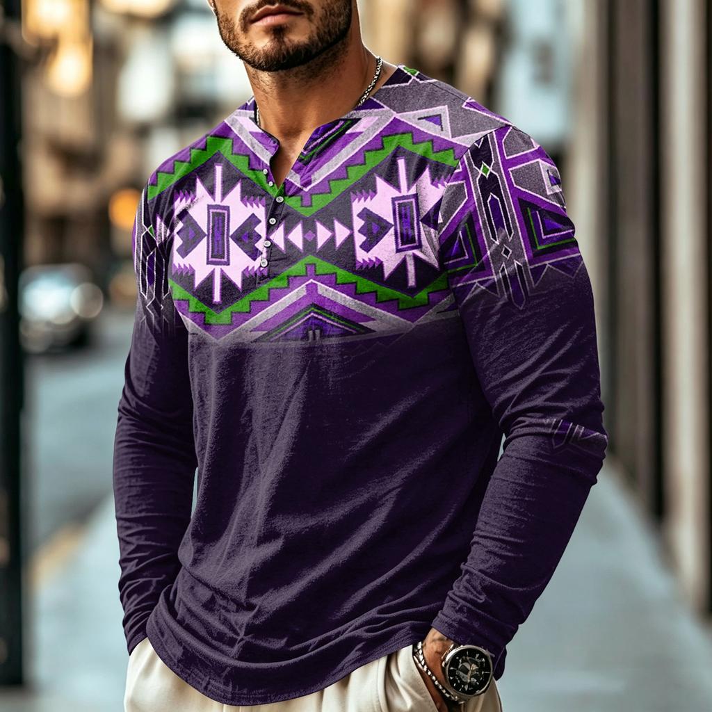 Men's Casual Vintage Boho Long Sleeve Shirt for Everyday Wear