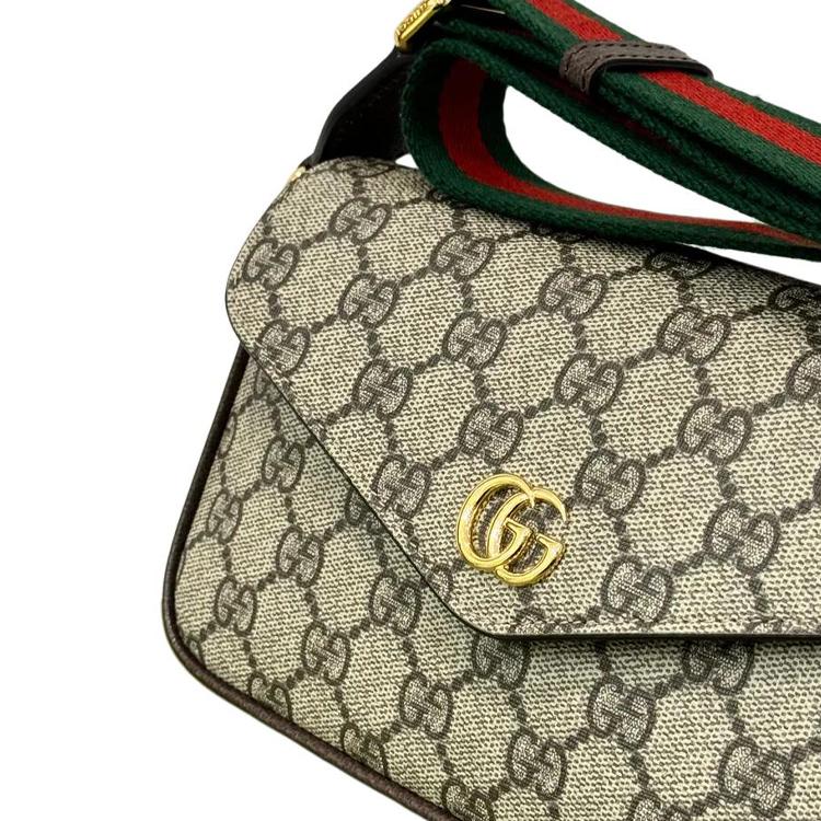 Gucci Ophidia Podwójne G Logo Zapięcie na zatrzask Płótno i Skóra Mini Torba na Ramię Damska torba na ramię Brązowy 764961-96IWG-8745