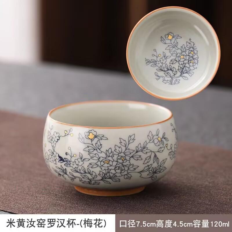 Ru Kiln Twisted Branch Lotus Teacup Master Cup Old Clay Crack Glaze High-End Atmospheric Teacup Painted Blue And White Arhat Cup