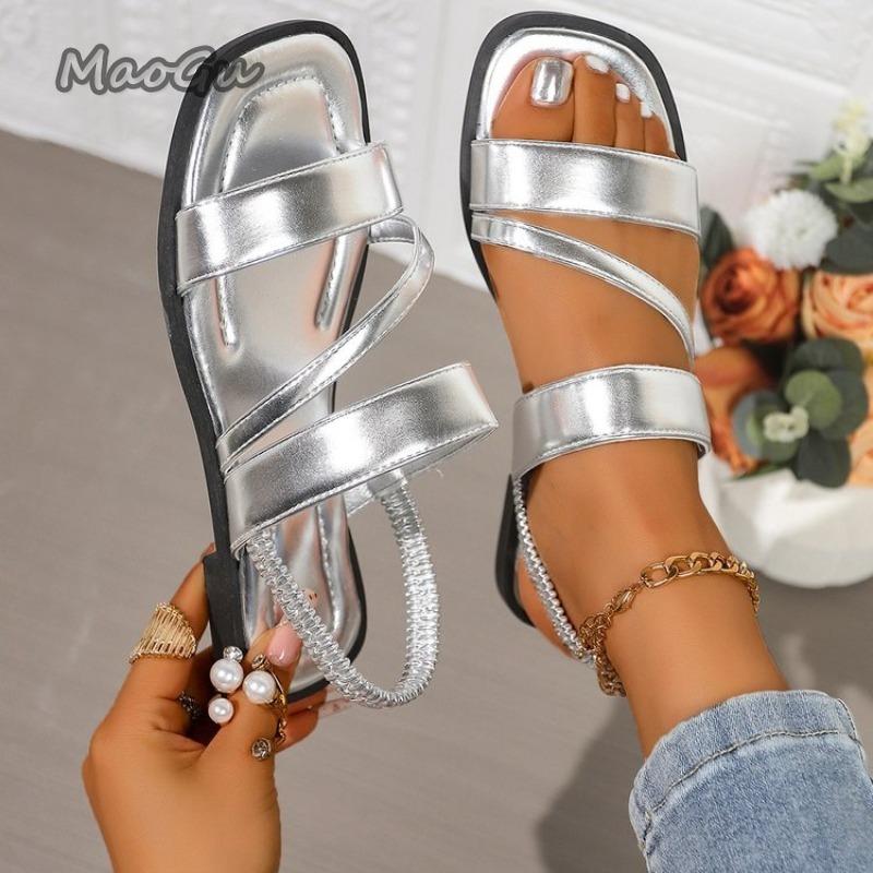 Fashion Roman Flat Shoes Women’s Fashion Leather Strap Square Toe Low Heels Sandals Women Casual Shoes Summer Outwear Sandals Size35 43