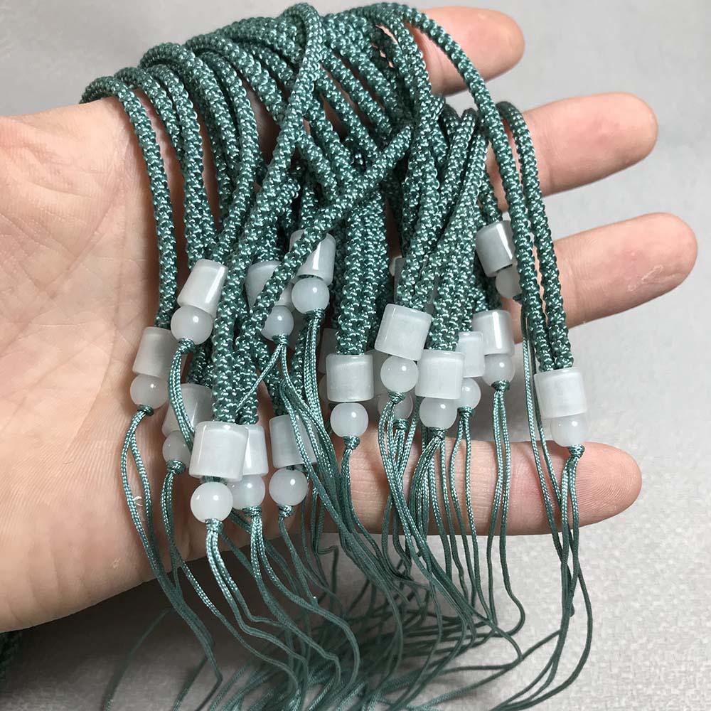Premium Emerald Hetian Jade Pendant with Pineapple Rope and Bead Lanyard - Autumn Fragrance Green