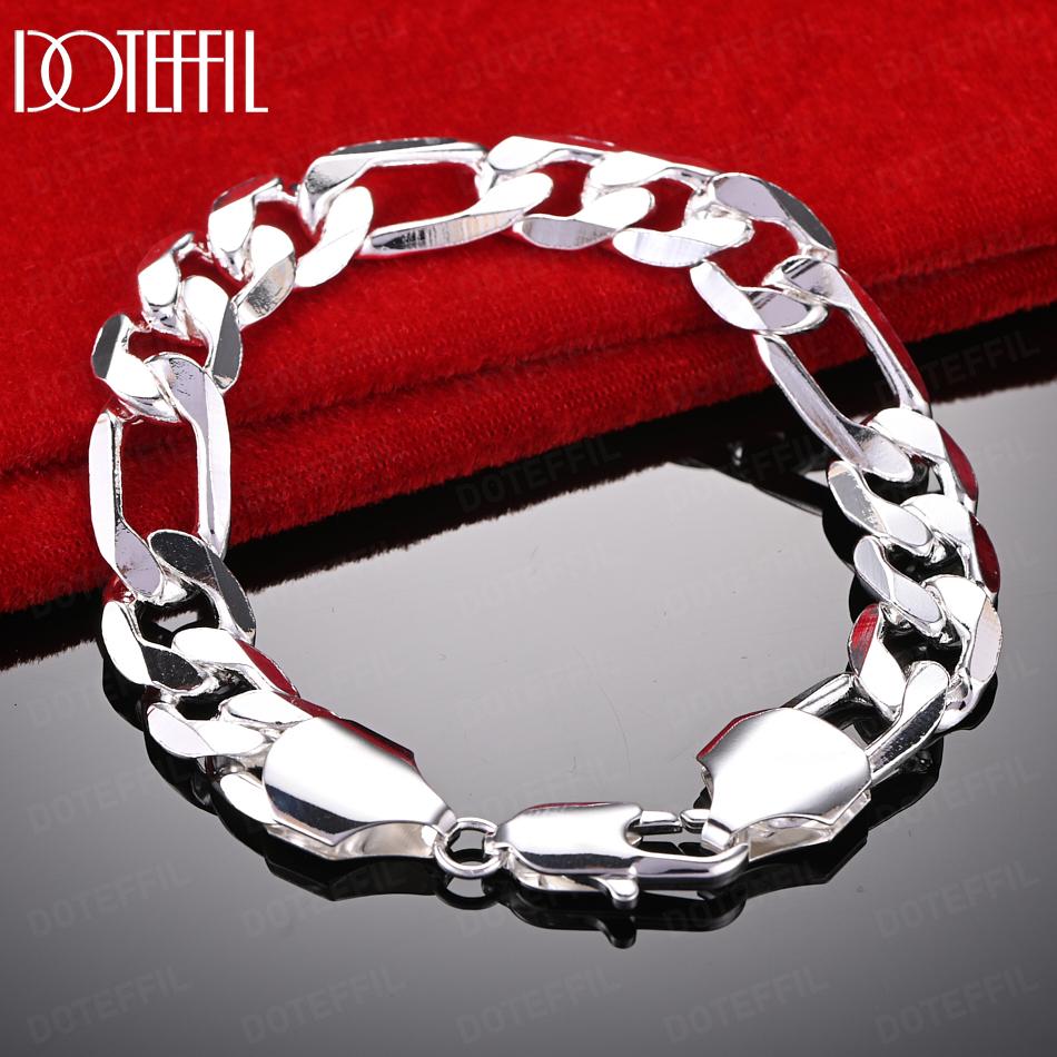 925 Sterling Silver 12mm Side Chain Bracelet Wedding Gift Jewelry