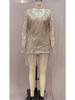 2025 Spring European & American Midi Commuter Dress with Gold Sequin Tassels