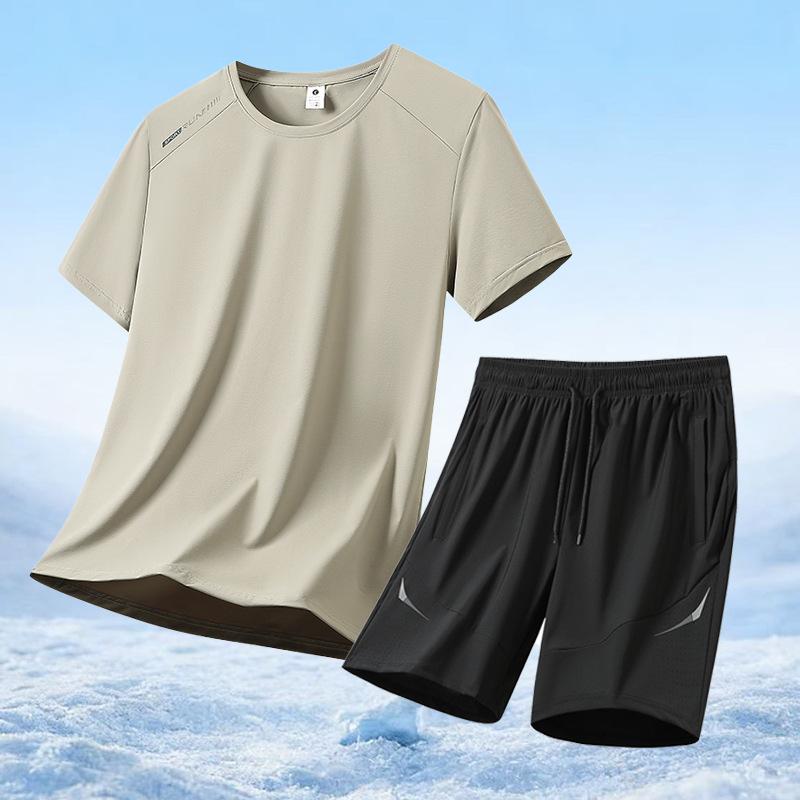 Sports & Casual Ice-Silk Quick-Dry Stretch Set Lightweight Loose-Fitting Breathable Short-Sleeve T-Shirt Men's Set