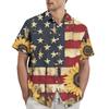 Men's Casual Stylish Flag Letter Print Shirt - Men's Lapel Short-sleeved Button-up Shirt