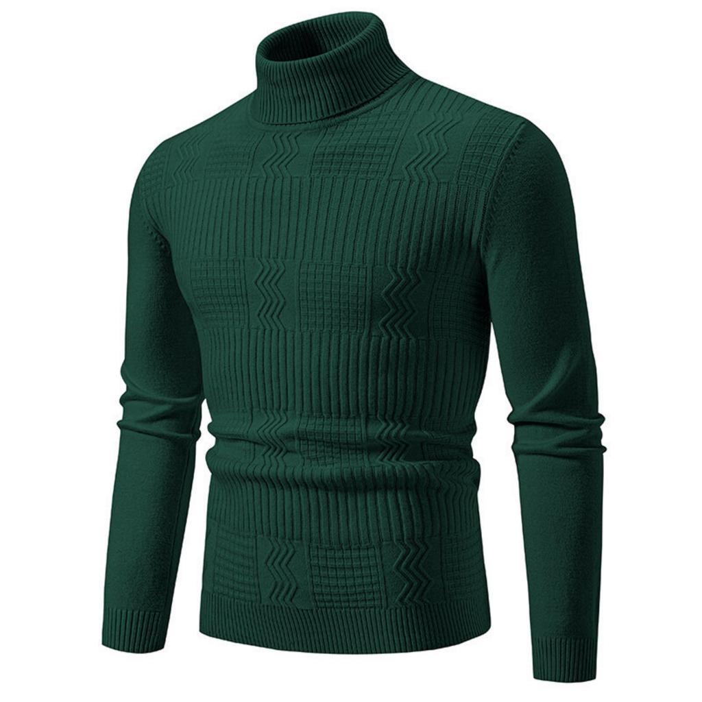 Men's Casual Solid-color High-collar Knitted Sweater, Men's Warm Base Layer Pullover Sweater