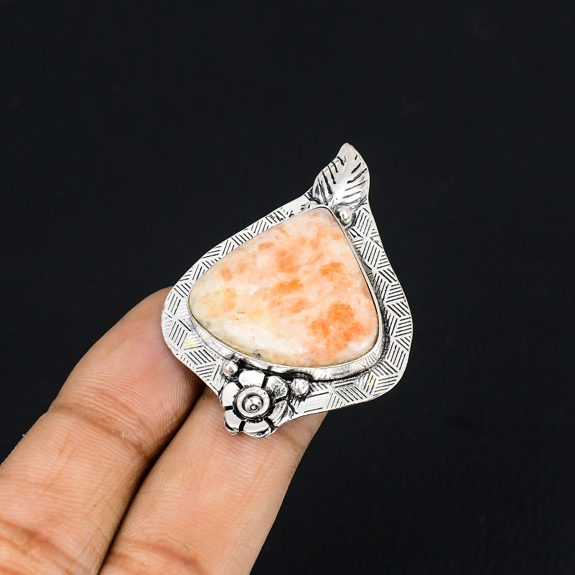 Daughters Day Sale Natural Sunstone Sterling Silver Flower New Ring Jewelry US 6 6