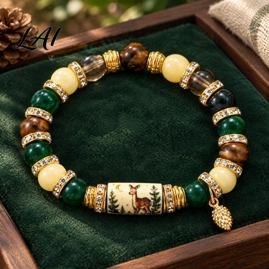 Cute Owl Cat Bird Bracelet Stretch Deer Beaded Bracelet Retro Animal Bead Bull Skull Birthday Present for Her Elastic Boho Women Autumn Holiday