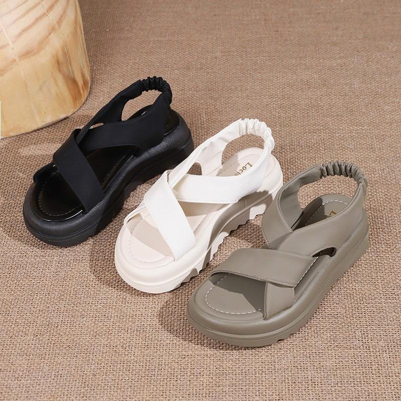 Women's Cross Toe Sandals Summer 2025 Thick Heel Fashionable Outdoor Wear Platform Beach Roman Shoes Open Toe Roman Style