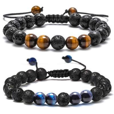 Personalized Fashion Men's Adjustable Turquoise Woven Molten Rock Bracelet Set Ornaments