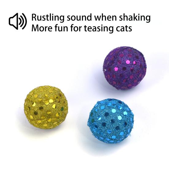 5 Pcs Funny Eye-catching Bright Color Cat Sound Toy Pet Kitten Sequin Ball Supplies