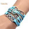 Braided Wrap Layered Faux Leather Bracelet Retro Multilayer Hearts Tower Cord Braided Wristband for Men Women