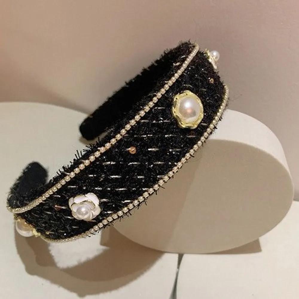 Camellia Pearl Flower Check Classic Tweed Hair Band