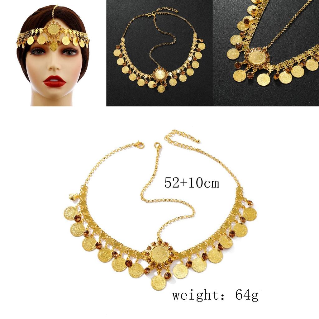 Fashion Simulation Gemstone Decoration Circular Tassel Design Gold Headwear For Party Wear