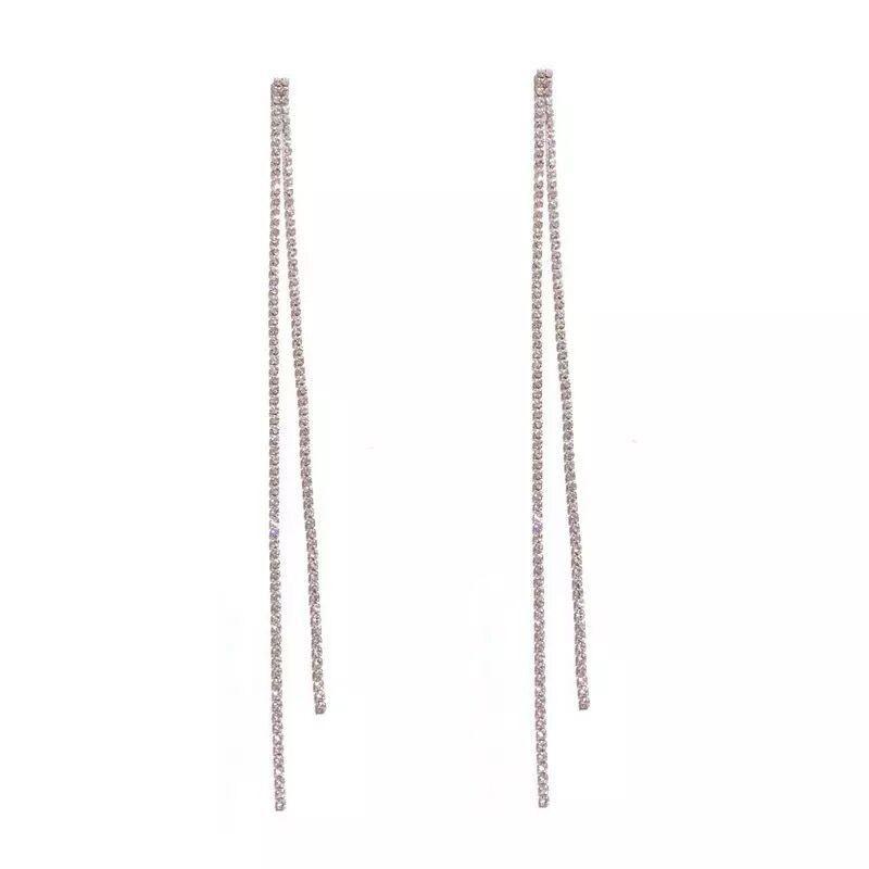 Rhinestone Long Fringed Internet Celebrity Stud Earrings, Earrings, Temperament Versatile Simple Earrings Women