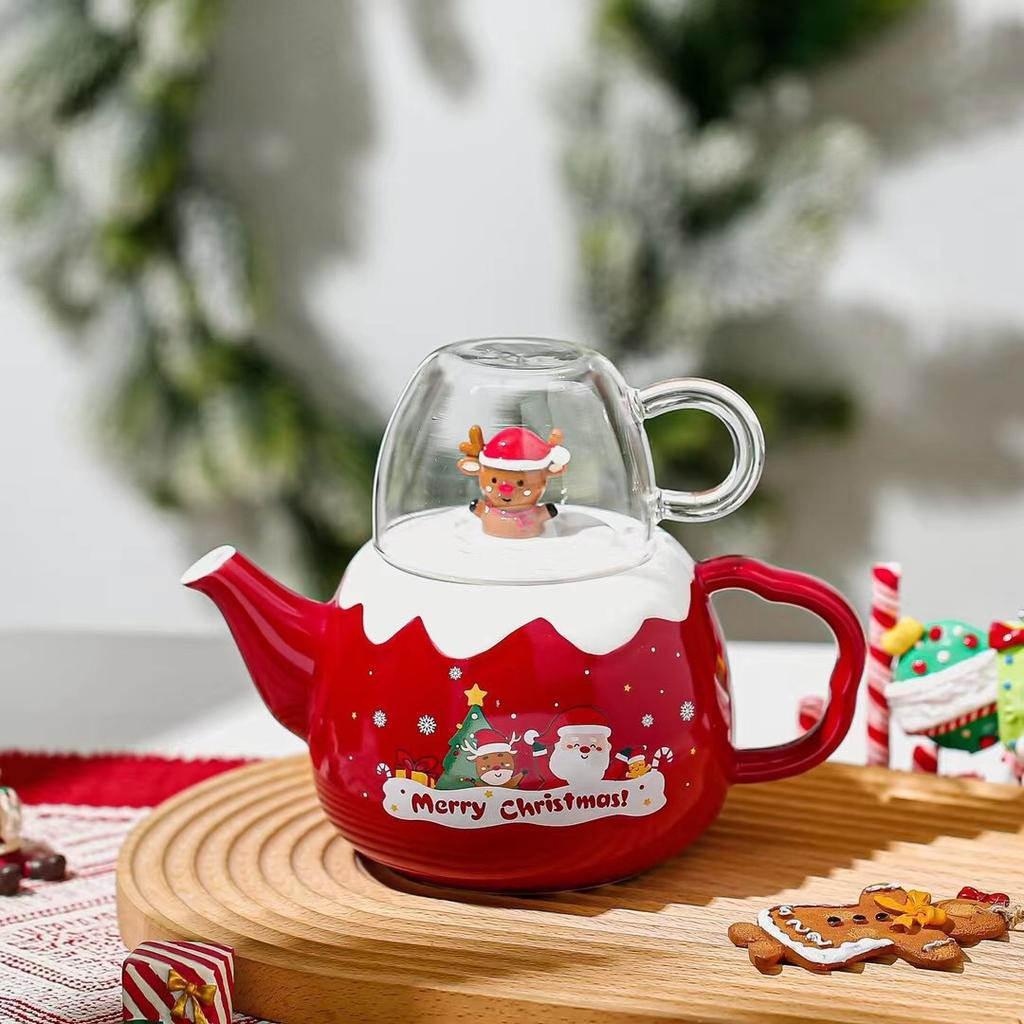 Christmas Ceramic Tea Kettle Set Cute Cartoon Ceramic Cold Water Utensil Christmas Kettle Gift Gift