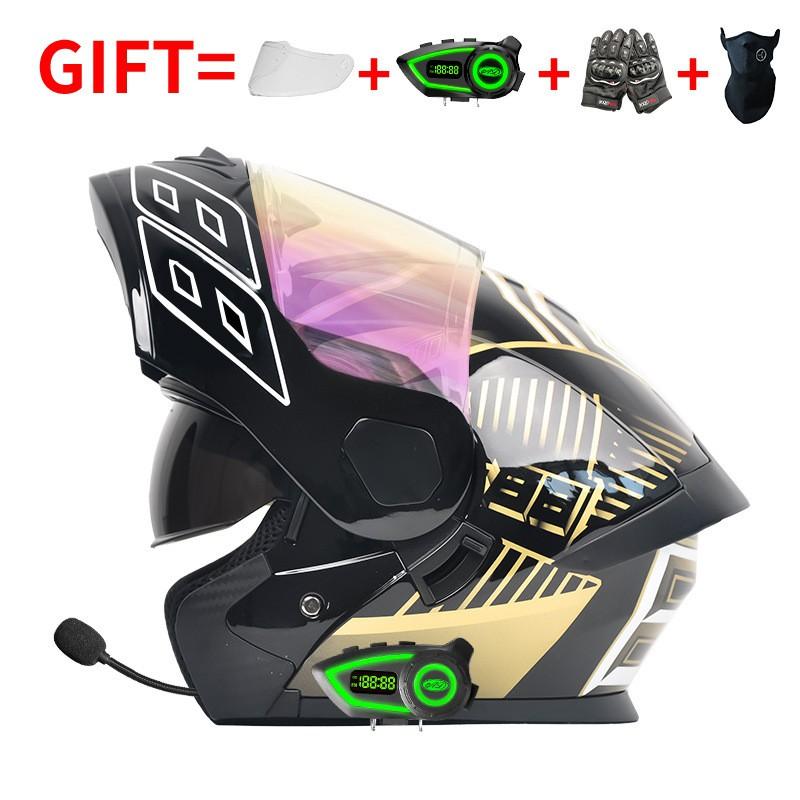 DOT Certified Full Face Motorcycle Helmet With Flip-Up Visor Dual Lens Bluetooth Compatible All Season Unisex