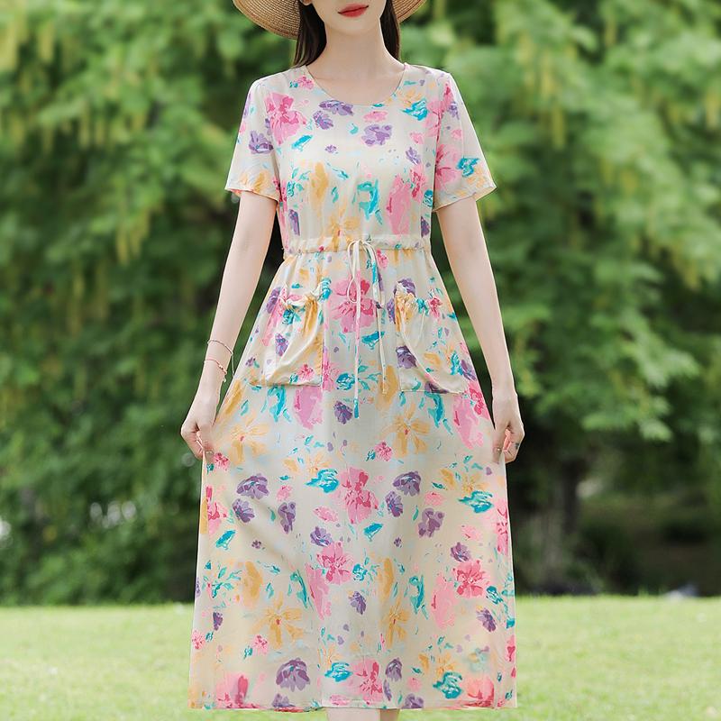 Elegant Dresses for Women Plus Size Casual Short Sleeve Vintage Long Dress Summer Clothes