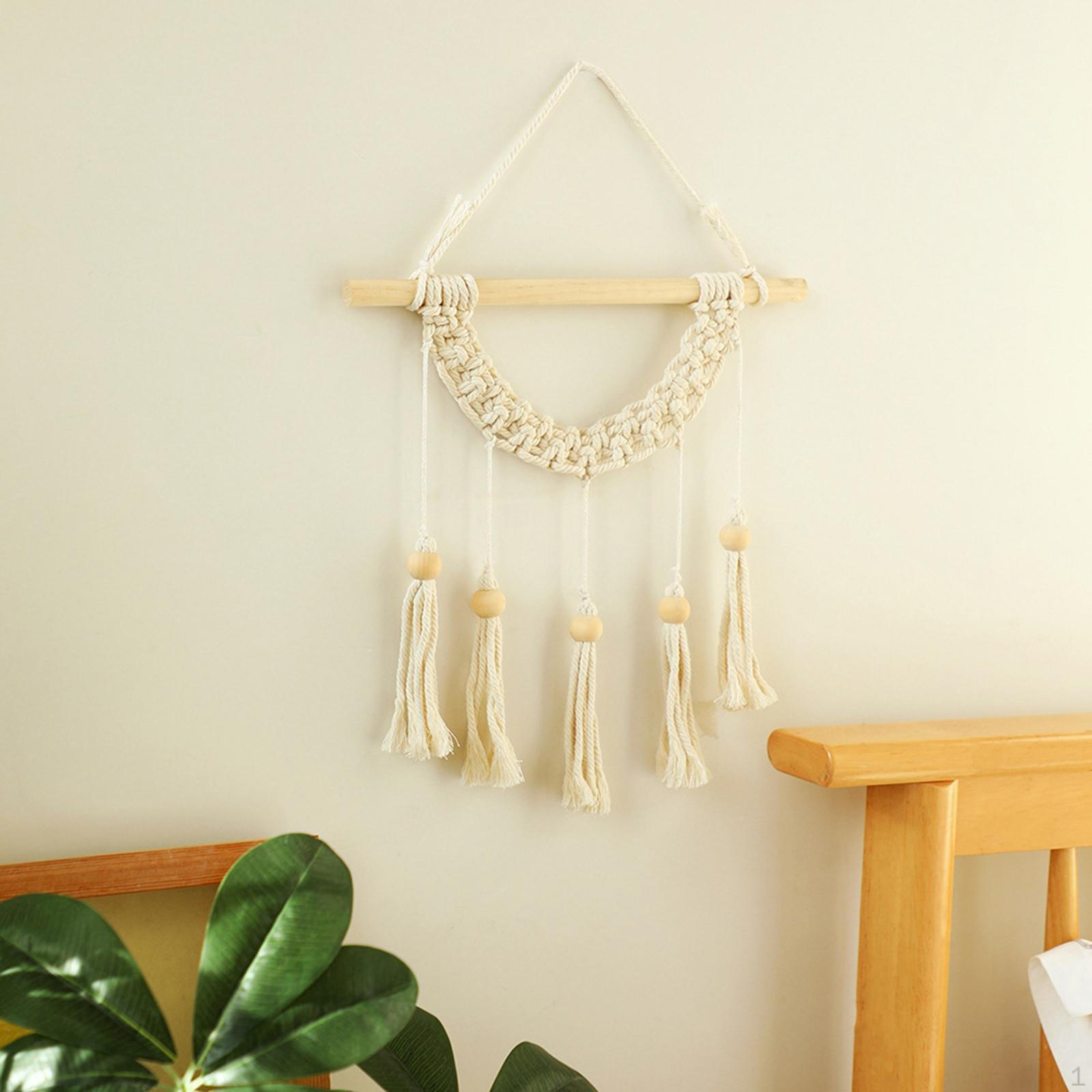 

Macrame Woven Wall Hanging Fringe Wooden Beads Decorative Chic Decor Bohemian Tapestry for