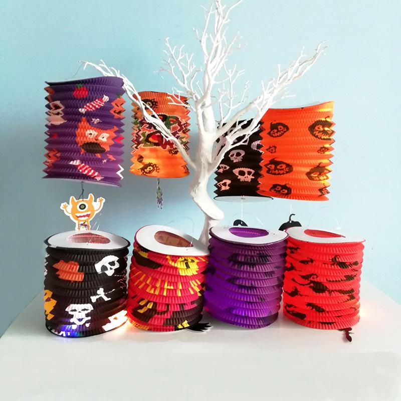 Halloween Pumpkin Ghost Lantern - Foldable Paper Decoration for Home or Bar