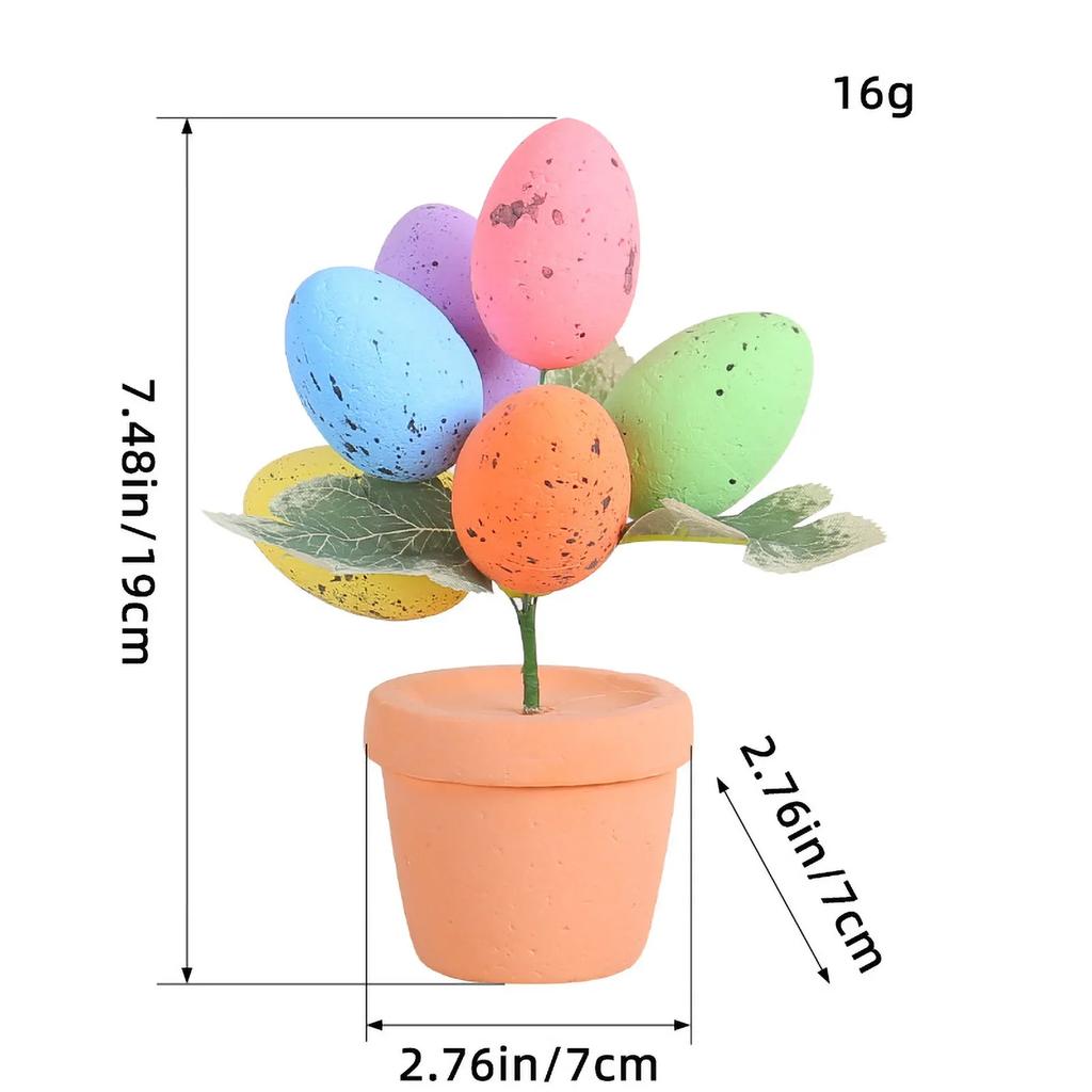 Easter Simulation Egg Potted Flower Tree Cartoon Printed Eggs Easter Desktop Decorative Ornaments Home Decor