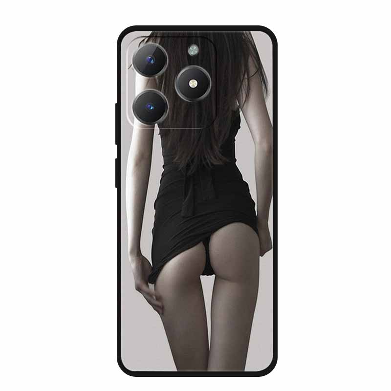 For Realme Narzo N61 Phone Case N 61 Coque Flowers Black Silicone Soft Back Cover For Realme Note 60 Case Note60 Funda Bags Capa