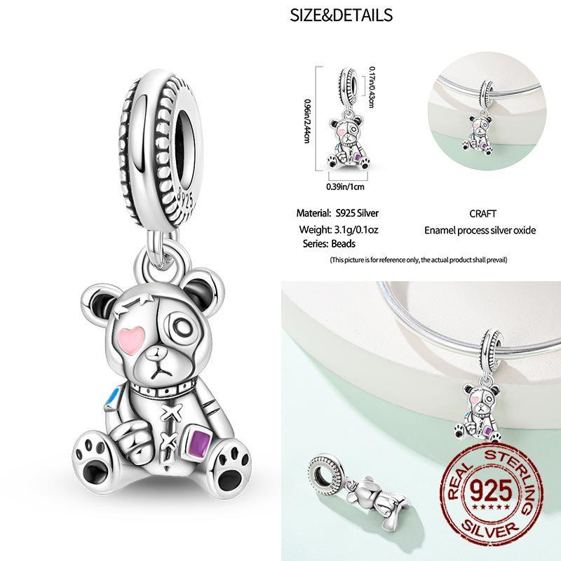 Real Copper Princess Pink Bear Bead Blue Rose Red Bears Pendant Charms Fit Bracelet Neckalce Diy Bithday Gift