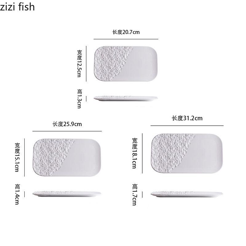 Pure White Ceramic Stone Patterned Sushi Plate Creative Sashimi Plate Dessert Dish Barbecue Plate Hotel Specialty Tableware
