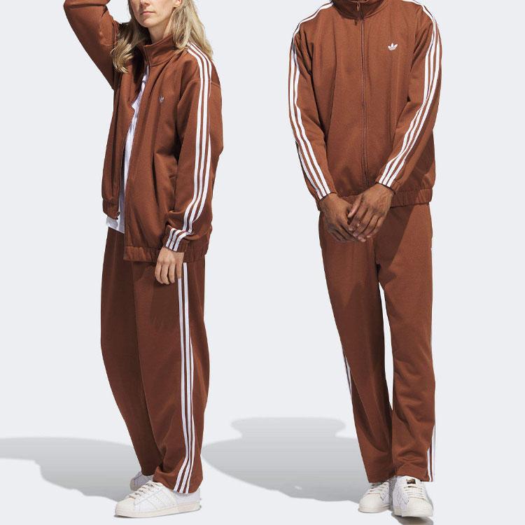 Adidas Originals Skateboarding Three Stripe Color Block Elastic Waist Straight Leg Loose Knit Sports Pants Unisex Bottoms Brown IJ0976