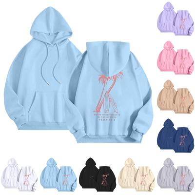 Dammode Långärmad Sweatshirt Bokstavstryckt Huvförsedd Dragsko Pullover Oversized Ficka Sweatshirt Topp