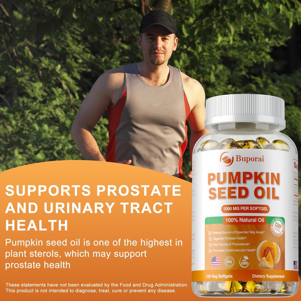 Pumpkin Seed Oil Capsules 2000mg for Brain Boost Prostate Urinary Function Health Cardiovascular Health Hair Growth Boost Metabolism